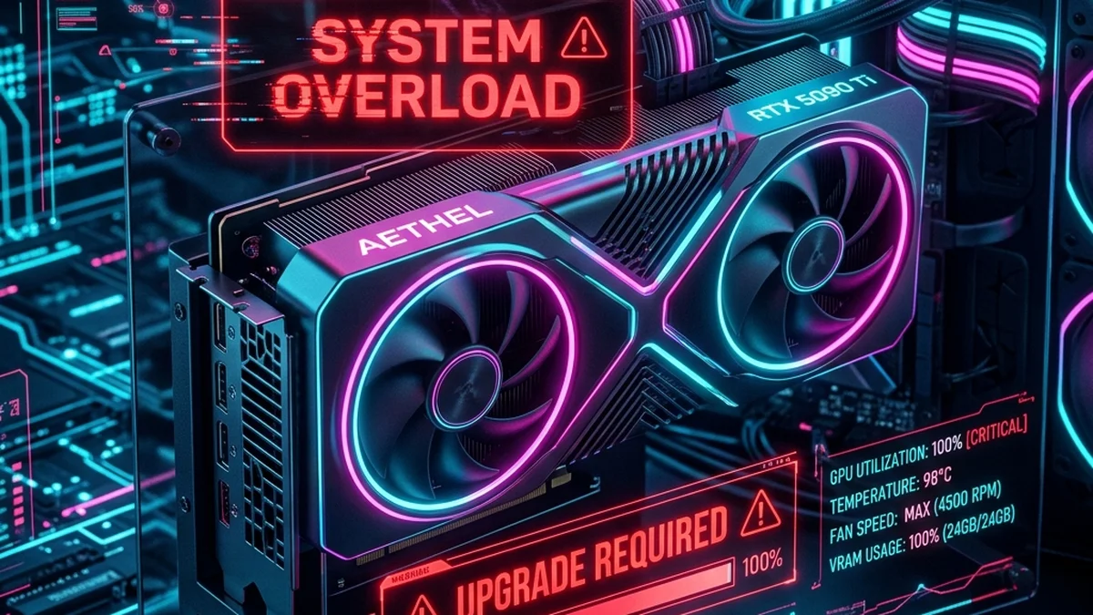 PC hardware interface flashing red with SYSTEM OVERLOAD warnings