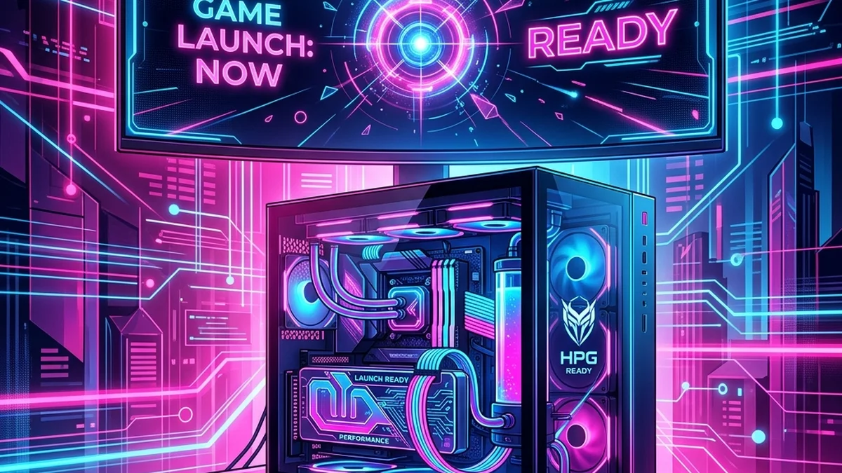 High-tech abstract PC gaming setup glowing with neon lights