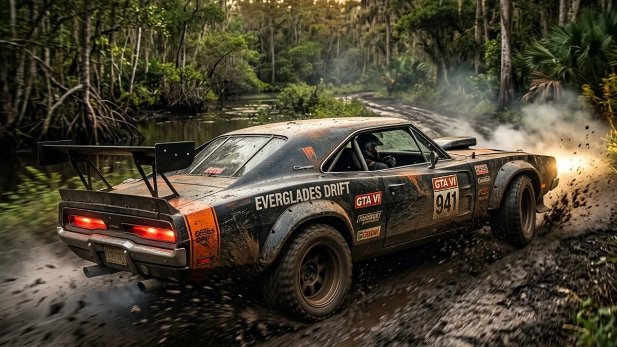 GTA 6 Muddy Muscle Car Everglades