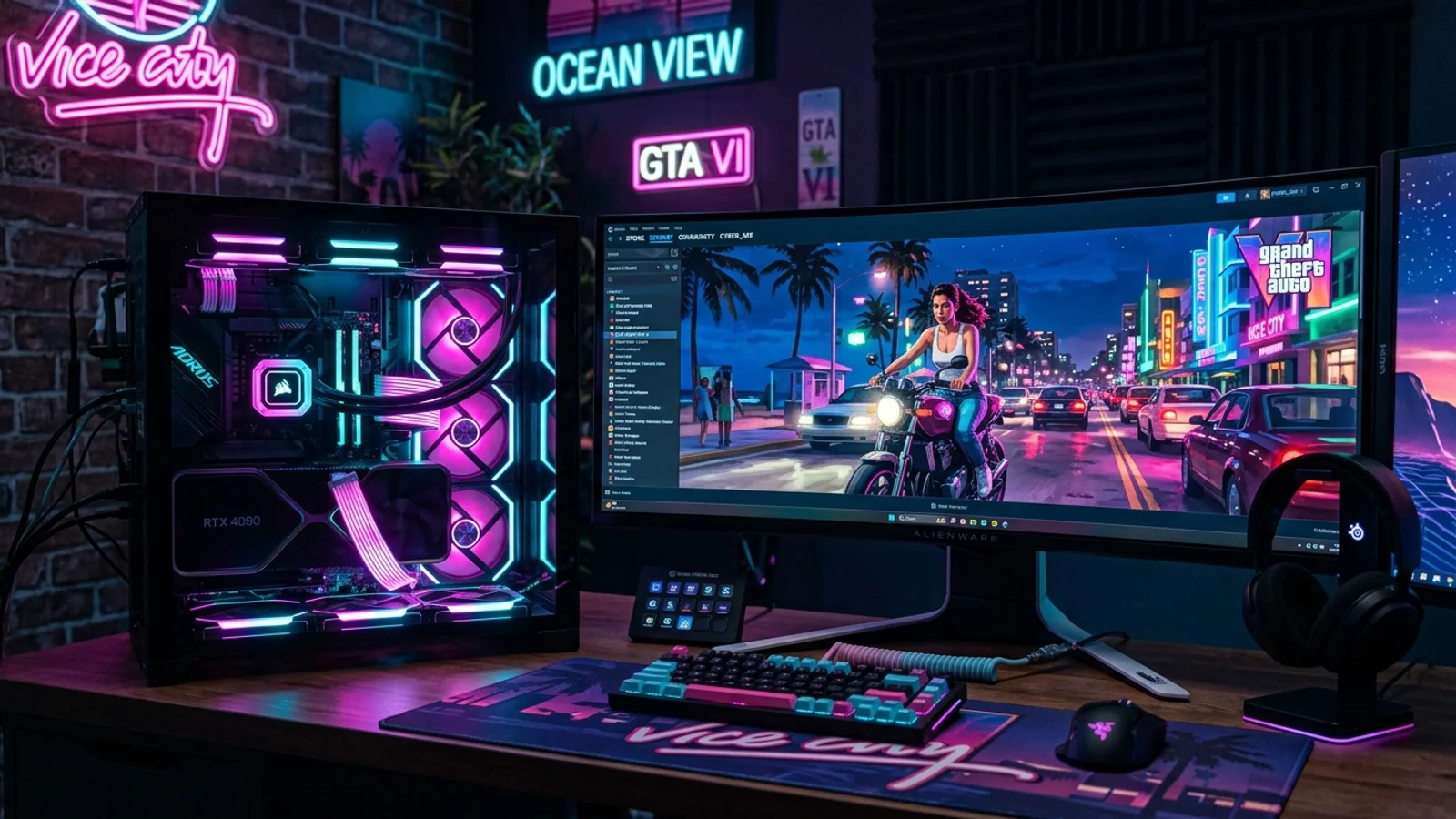 GTA 6 PC Master Race Gaming Rig Displaying Vice City